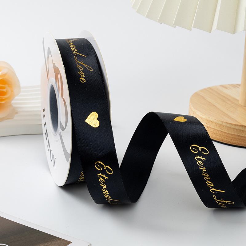 Gold-stamped Polyester Gift Ribbon Bow for Cakes & Floral Packaging