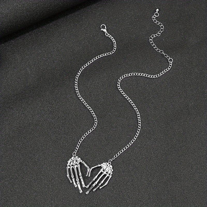 

Gothic Punk Metal Retro Skull Ghost Hand Necklace Women s Halloween Jewelry Accessories