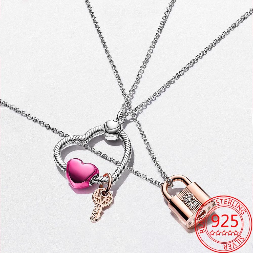 New 925 Sterling Silver Gold Padlock & Key Dangle Charm Fit  Original  Silver Bracelet Beads for Women Fine Jewelry Gift