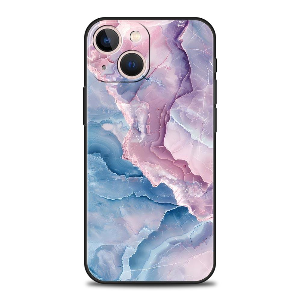Phone Case For iPhone 16 15 14 13 12 11 Pro Max XS X XR SE 7 8 Plus Soft Silicone Black Cover Funda Fashion Marble Pattern