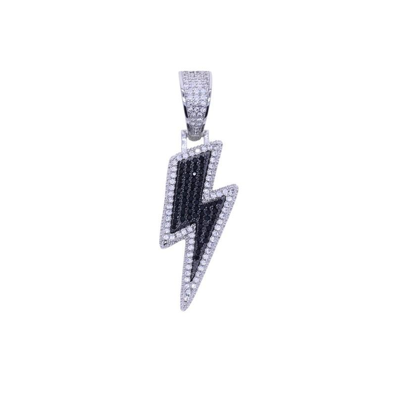 Hip Hop Lightning Pendant Necklace With Zirconia Accents Copper Chain Dual Tone Gold Platinum 60cm Geometric Jewelry