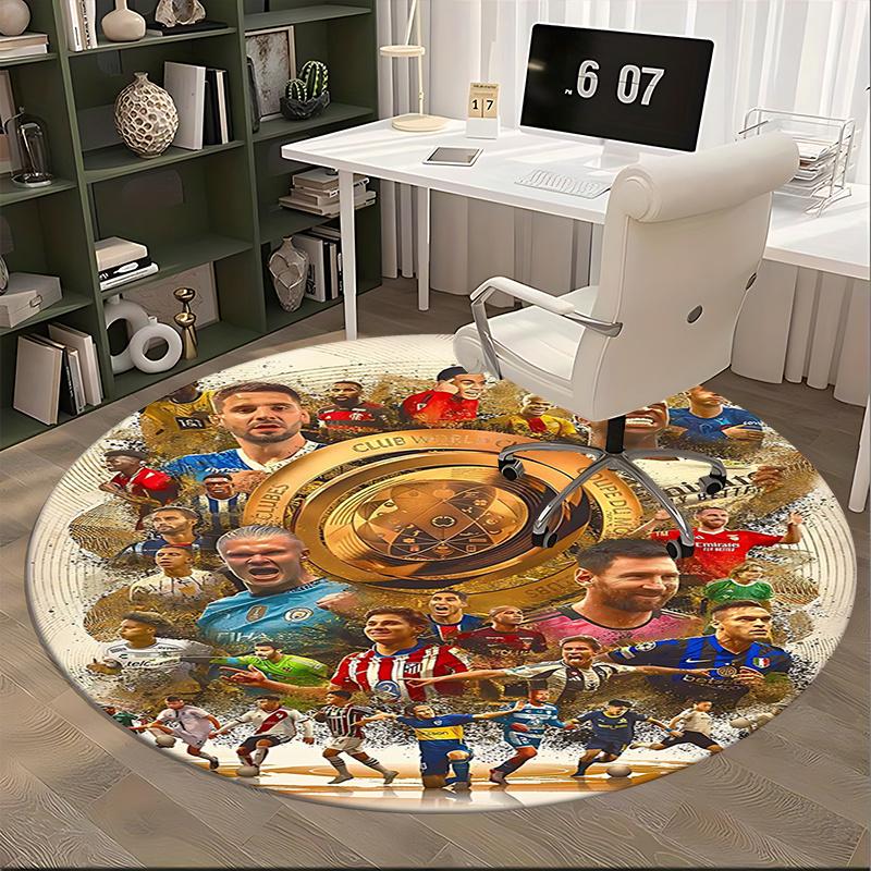 Coppa del Mondo per Club, Tappetino per Sedia Leggende del Calcio, Tappeto Rotondo, Tappeto per Ufficio, Lavabile in Lavatrice, Antiscivolo, Adatto per Soggiorni, Camere da Letto