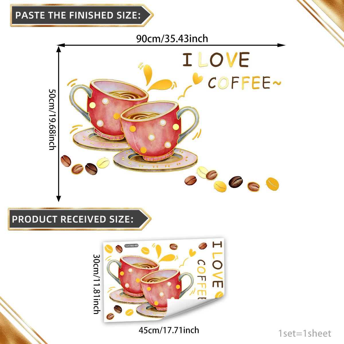 

Tj17502 Расписанная вручную кофейная чашка Кофейное зерно Бронзирование Наклейка на стену Декорация Детская комната Спальня Фон Самоклеящаяся стена