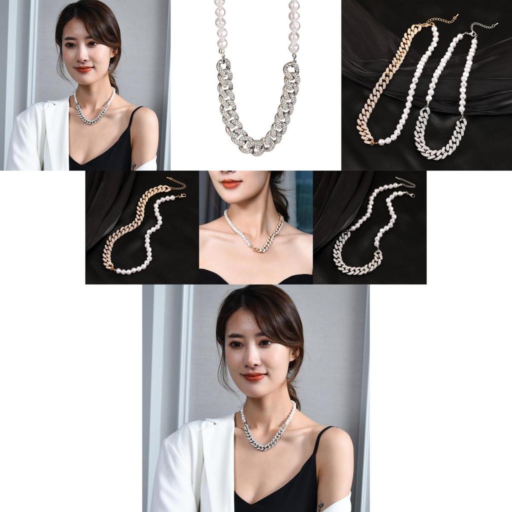 Unique Pearl Short Necklace For Women With Dazzling Rhinestones For Fashionable Style