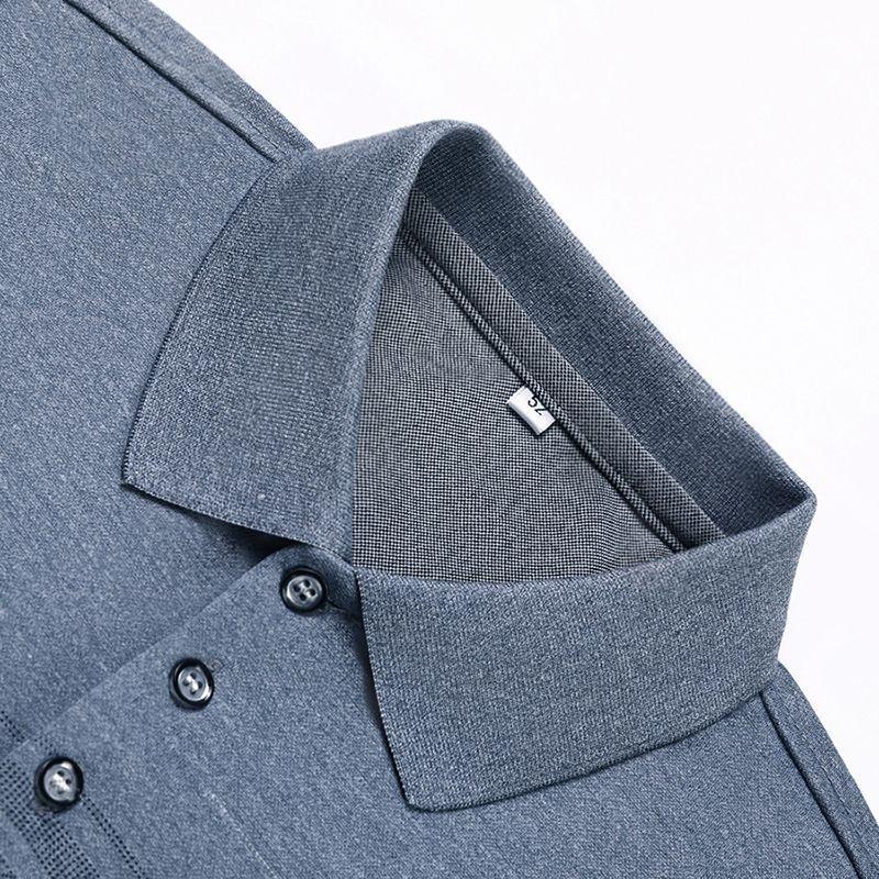 Spring Autumn High-end Middle-aged Elderly Men's T-shirts Long-sleeved  Loose Inner Shirt Collar Button  Tops