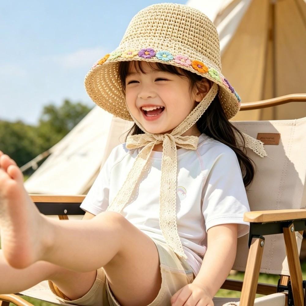 Foldable Design Straw Sun Hat Lace Up Detail Kids Sun Hat Fashion UV Protection Hat Beach Use