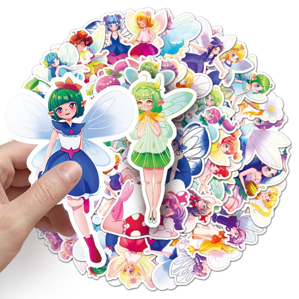 50 Elf Cartoon Stickers Hand-drawn Cute Fairy Tale Dreamy Decorative Water Cup Stationery Glue Drop Stickers