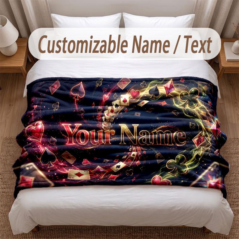 Cards Casino Theme Soft Blanket Personalized Custom Name Text Print Warm Blanket Home Sofa Bedroom Decor