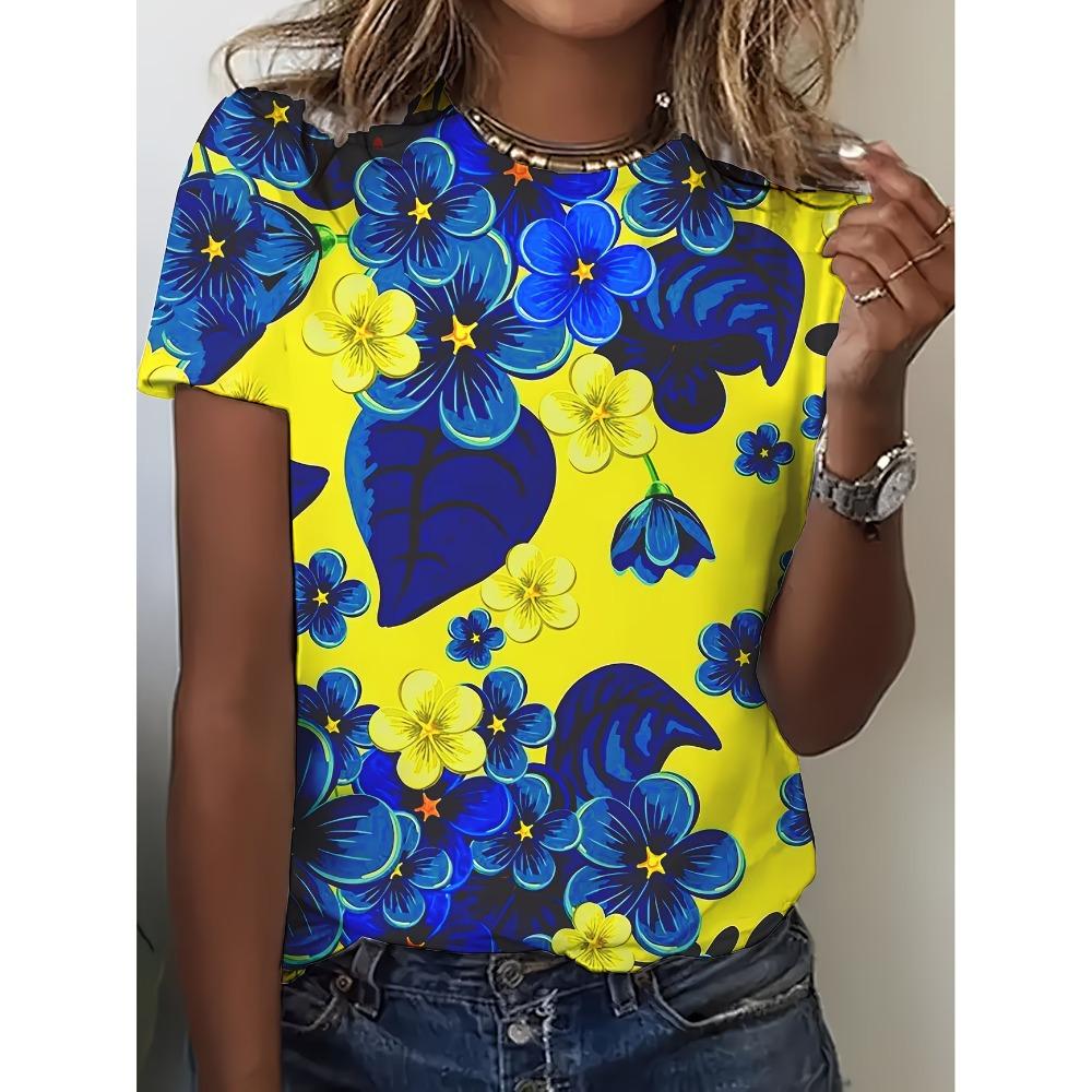 Casual round neck short sleeved spring/summer top women s T-shirt 2XS