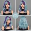 Professional  Synthetic Body Wavy Light Blue Hair Wig with Bangs for Women Daily Party High Density Middle Length Highlight Purple Wigs