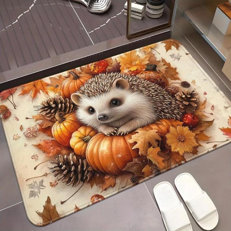 

Autumn Harvest Pumpkin Hedgehog Welcome Door Mat Decor Kitchen Corridor Balcony Rugs Bedroom Beside Foot Mat Bathroom Rugs 40cm x 60cm