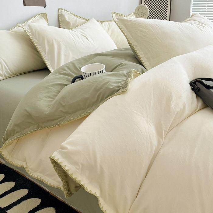 3pcs Simple Double Solid Color Quilt Cover and Pillowcases Nordic King Queen Size Bedding Set Soft Comfort Brushed Duvet Cover