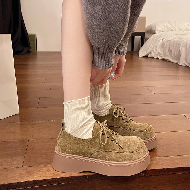 Thick-soled Matte Soft Leather Small Leather Shoes New Versatile Single Shoes In Autumn and Winter