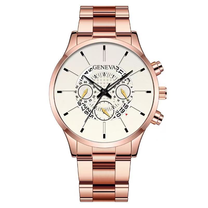 Popular GENEVA Three-eye Men's Watch Men's Watch Steel Belt Business Fashion Calendar Quartz Watch Men's