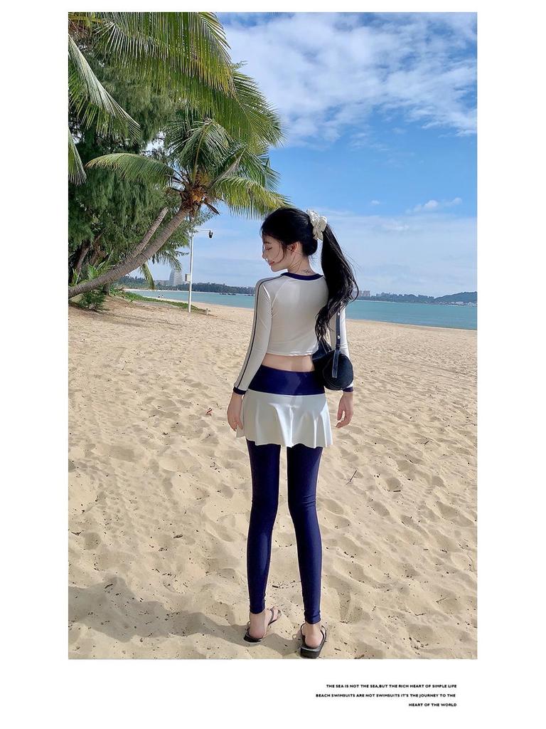 Summer Retro Long Sleeve Crop Top: European & American Streetwear Beach Swimwear