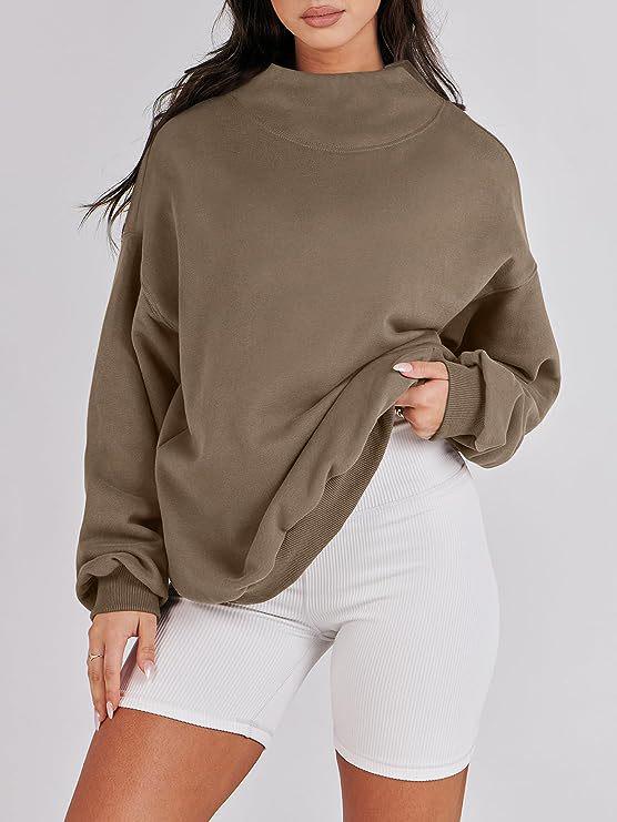 2025 Autumn/Winter Women's Loose High Neck Solid Color Long Sleeve Pullover Sweatshirt