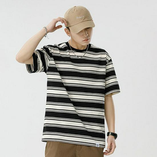 Men's Trendy Black Ice Silk Cotton Crew Neck Loose Fit Printed Short Sleeve T-Shirt