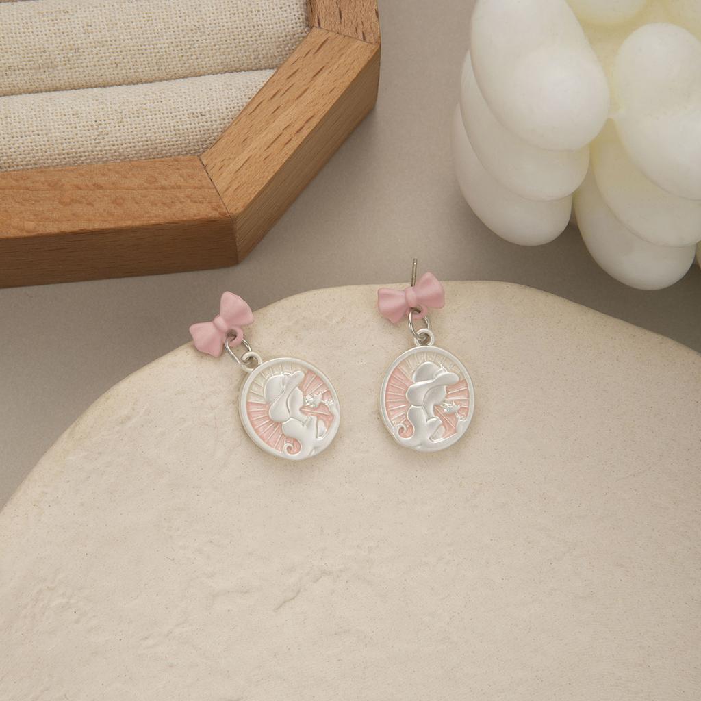 Spring Sweet Girl Stud Earrings Pink Literary Bow Love Earrings Cute Lady Style Earrings