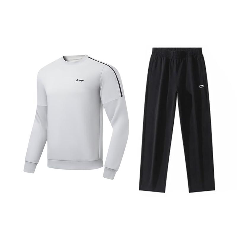 

Хлопковый дышащий пуловер с круглым вырезом и длинными рукавами для фитнеса и бега с принтом логотипа Li Ning, повседневный спортивный комплект унисекс AWDU915-2-AKL03-1 S