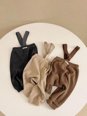 Autumn Newborn Waffle Overalls: Two-Button Casual Pants for Boys & Girls