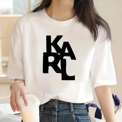 2025 KARL Dámské tričko s potiskem písmen Krátký rukáv Bavlněná trička Vysoká kvalita Luxusní značka Tričko Letní Streetwear Y2k Top
