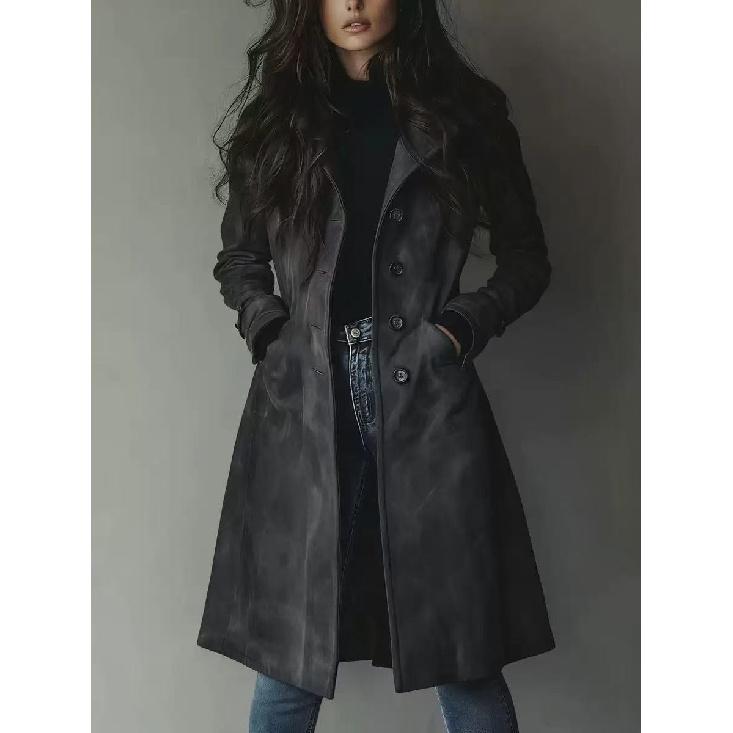 2026 High-Quality Women's Fall/Winter Coat with Turn-Down Collar and Suede Fabric, Long Trench Coat
