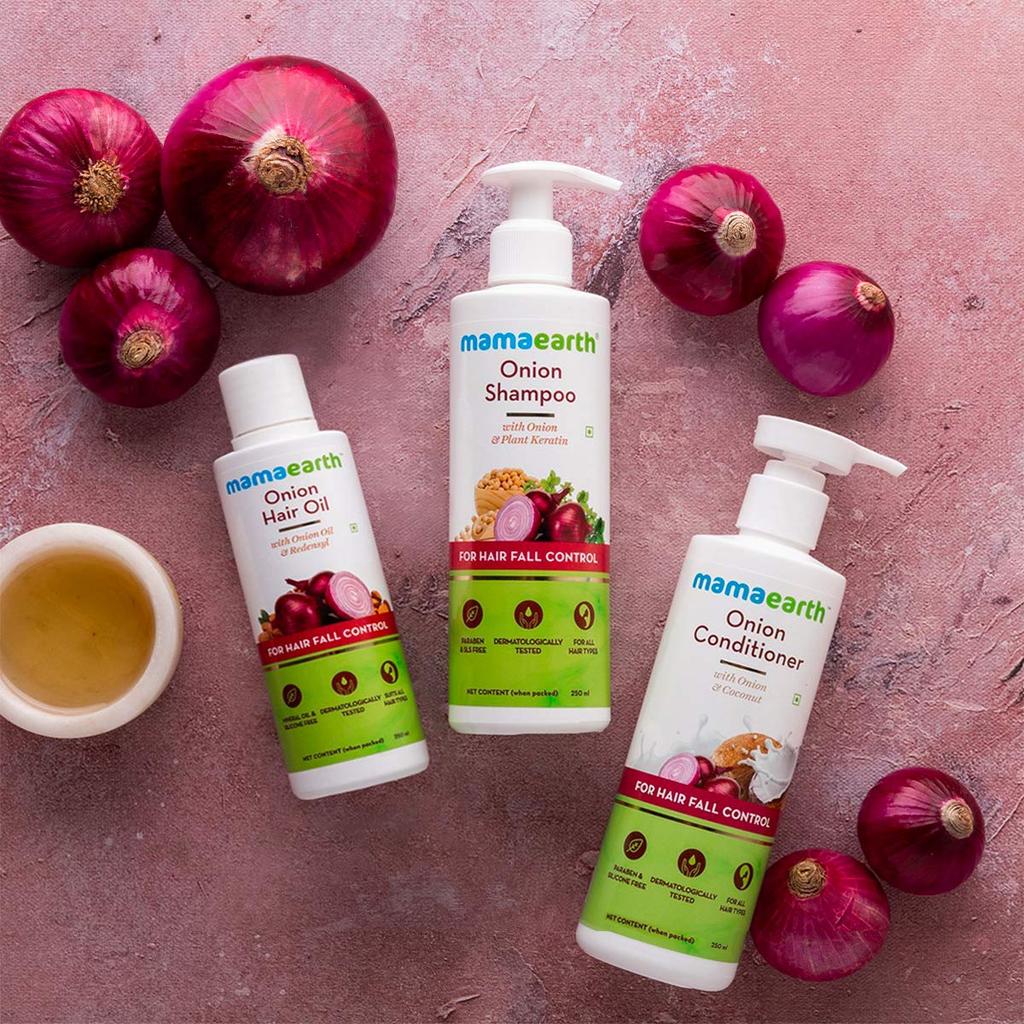 Mamaearth Anti Hair Fall Hair Care Set With Onion Oil And Shampoo 250ml Combo For Hair Fall Control And Frizz-Free Hair