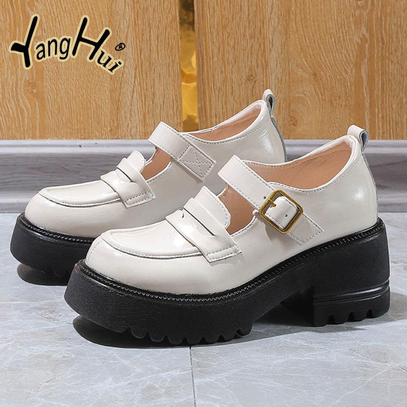 Soft Leather Thick Heel Pumps All-match Casual British Style Mary Janes Platform Shoes for Women 2024 New Fashion Spring Autumn