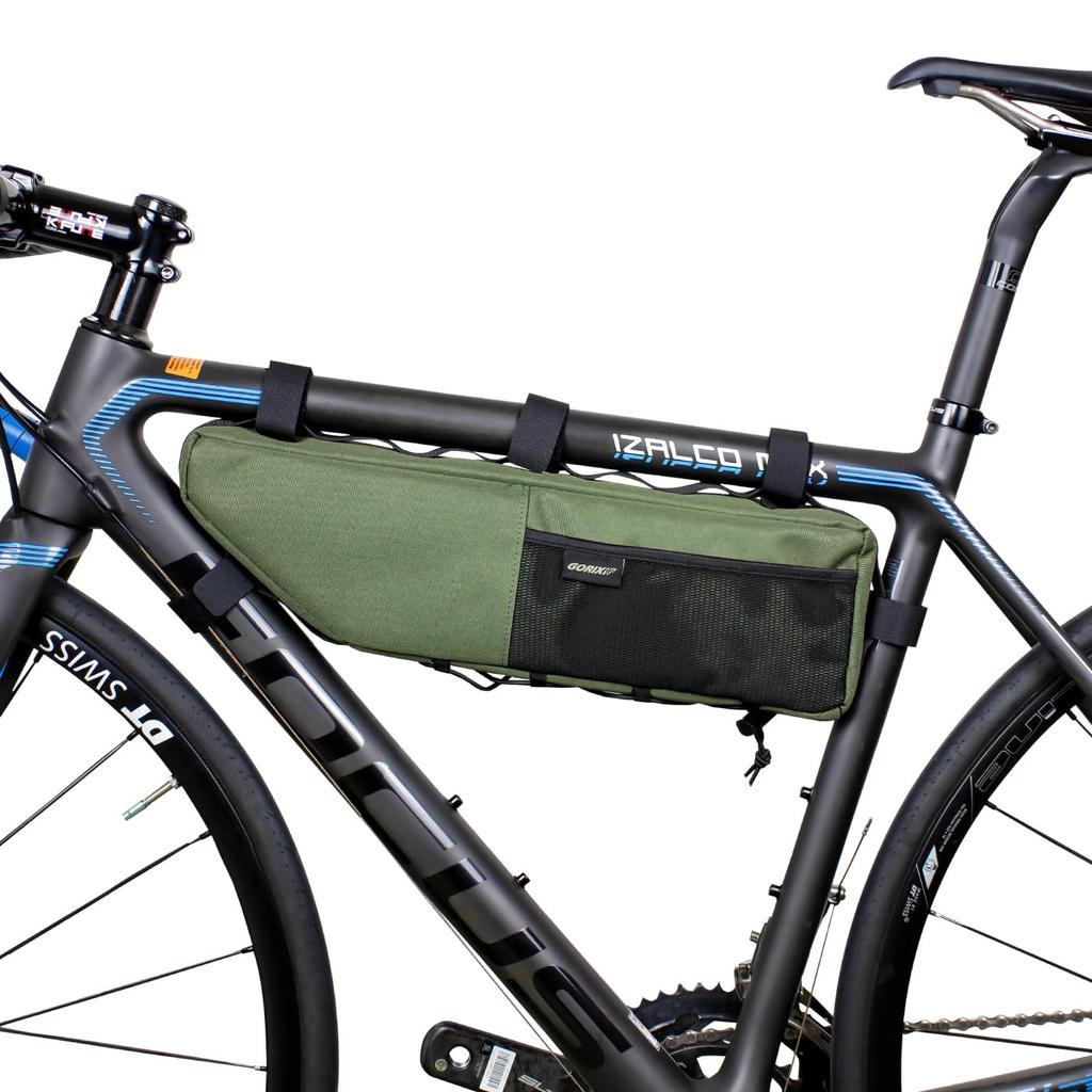 GORIX Frame Bag for Road Bikes Durable Top Tube Triangle Bag for MTB and Cross Bikes Bicycles, (G.TRI BAG), (Green)