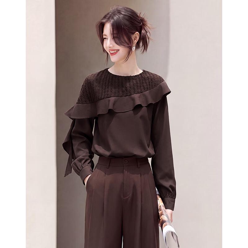 Autumn Ruffle-Spliced Knit Blouse