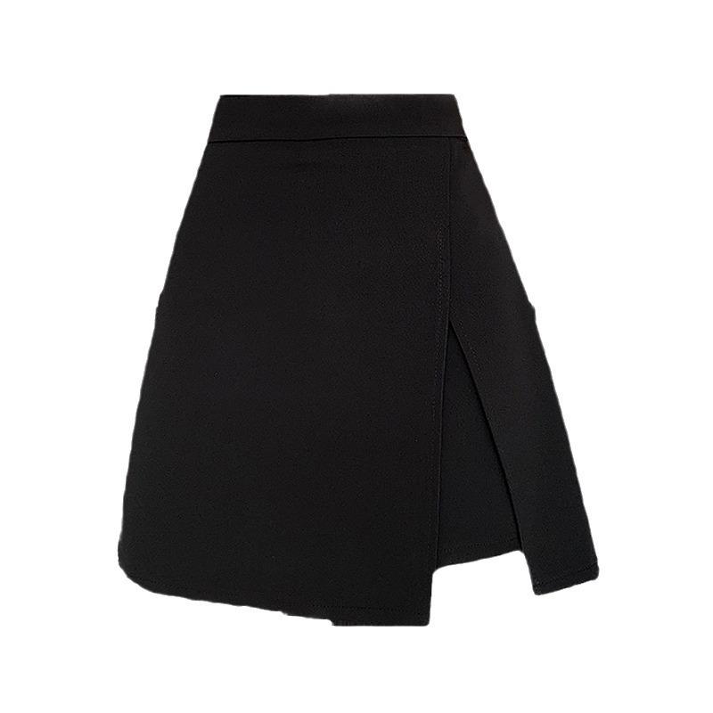 2024 Women's Black Slit Mini Skirt: A-Line Summer Fashion, Petite Fit, Hip-Hugging Design.
