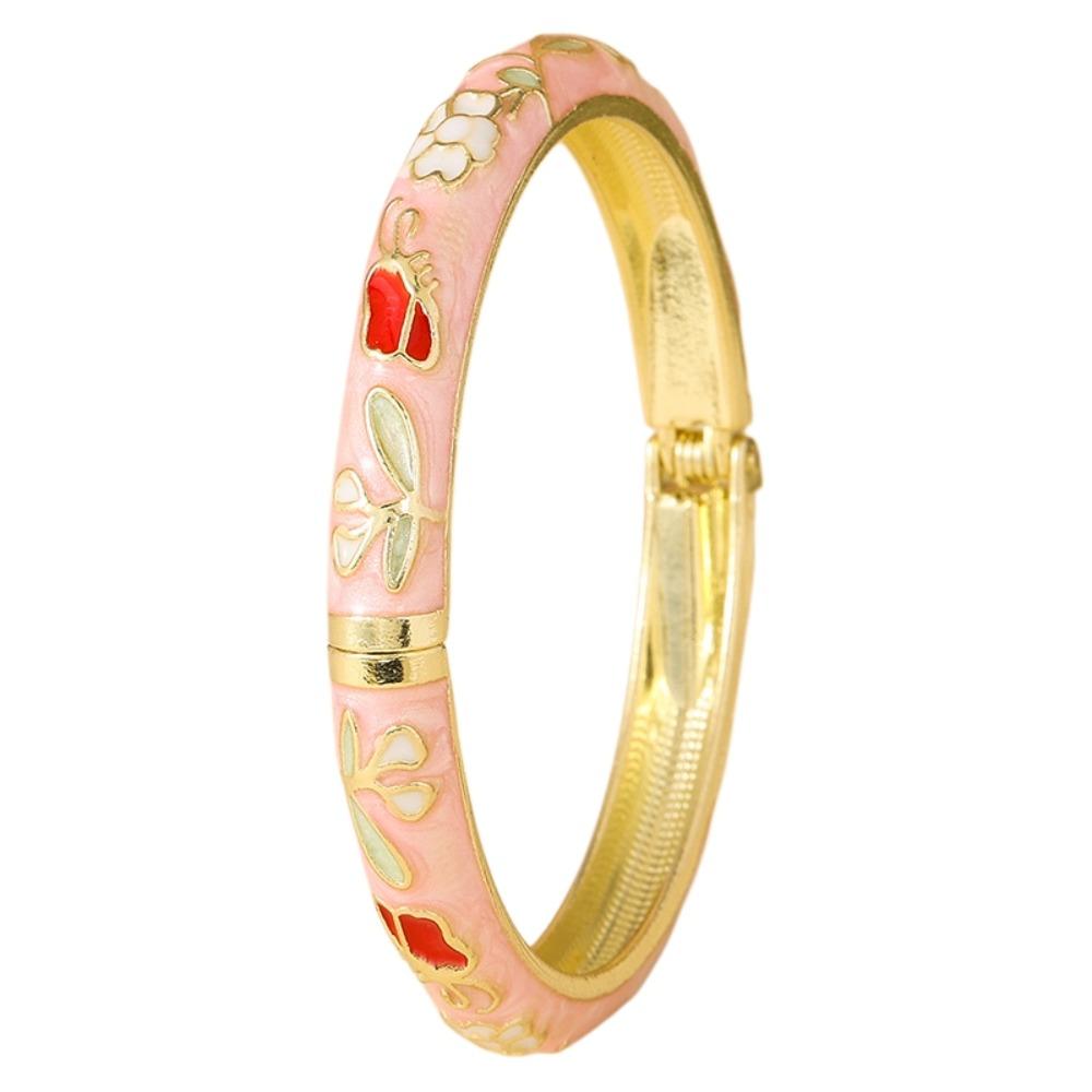 Blumiges Vintage Cloisonné Armreif Emaille Damen Handarmband Buntes Blumenarmband Damen