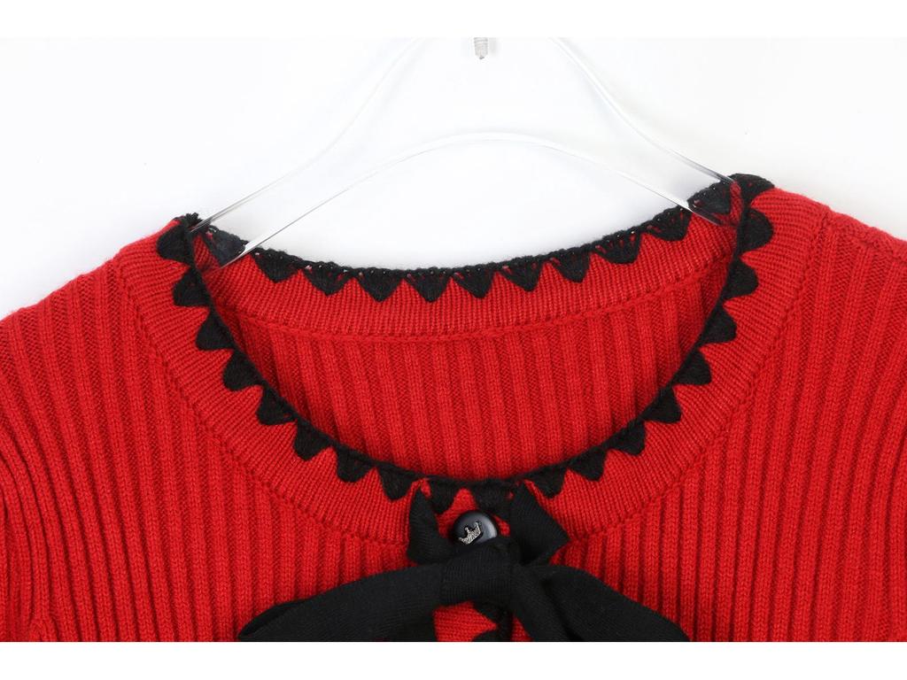 French S House: Red Bow Dress, Slim Fit, Round Neck, Short, Fashionable for Early Spring 2025 Annual Meeting