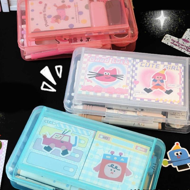 High Capacity Pencil Case Double Layer Pen Storage Box Portable Pen Organizers Clear Colored Pencil Case for Kid Student