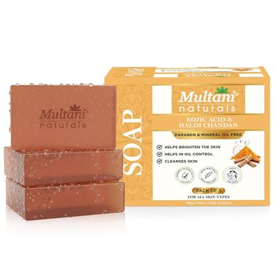 Multani Naturals Kojic Acid & Haldi Chandan Soap Bar For Bath 125 Gm Pack Of 3 Pcs Nourishing Daily Use For All Skin Types