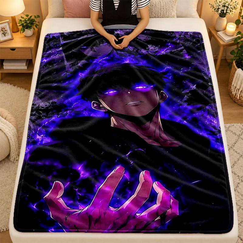 Flannel BlanketSolo Leveling Warm Soft Throw Blanket for Indoor Sofa Bed Living Room Use