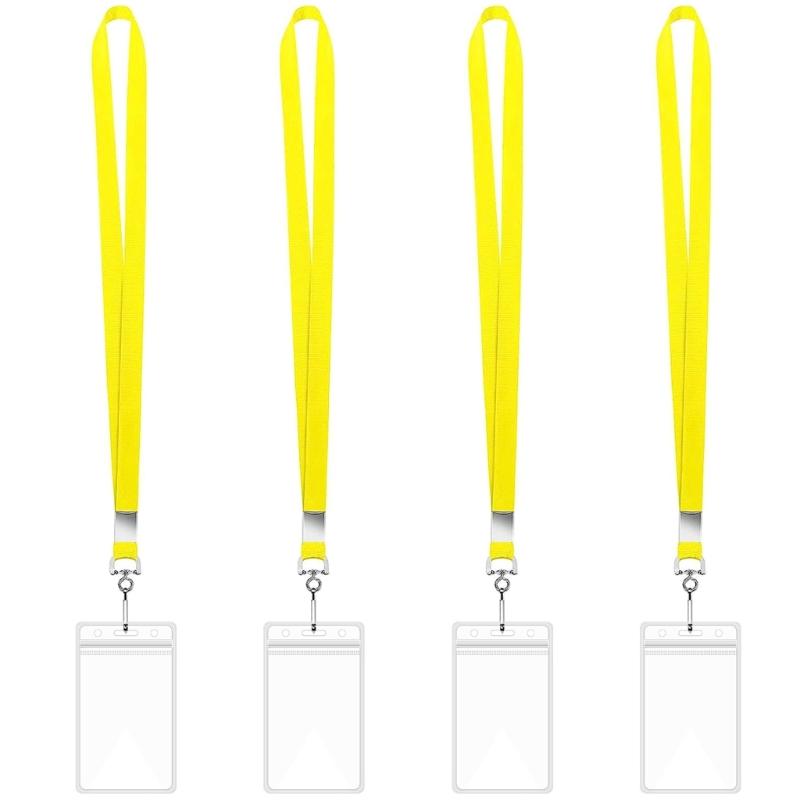 Set of 4 Clear Badge Card Holder and Neck Lanyard Vertical Card Holder Water Resistant Name Badge Holder with Lanyard