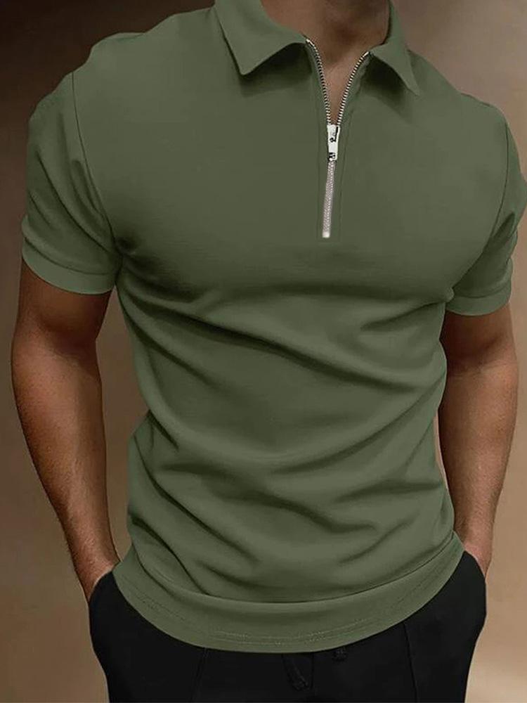 European and American Style Men's Summer Solid Polo Shirt Short Sleeve Turn Down Collar Top Casual Slim Fit T-shirt
