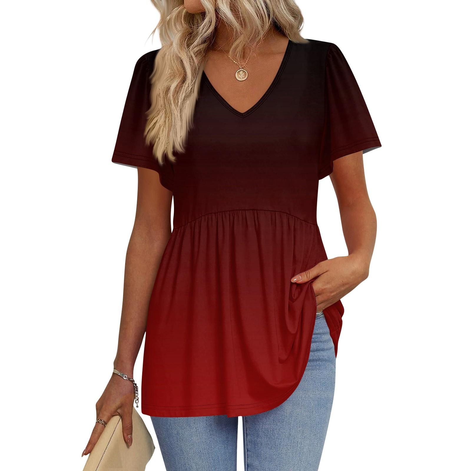 

Женские рубашки с коротким рукавом и оборками, повседневные наряды, модная футболка, топ XL винный
