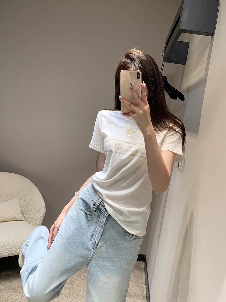 2025 High-End Women's Short Sleeve Embroidered Logo T-Shirt - Japanese & Korean Casual Style