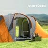 Großes Campingzelt Tunnelzelt mit 2 Schlafzimmern und Wohnbereich, 2000mm Wasserdicht, Tragbar mit Tasche für 4 Personen, Orange