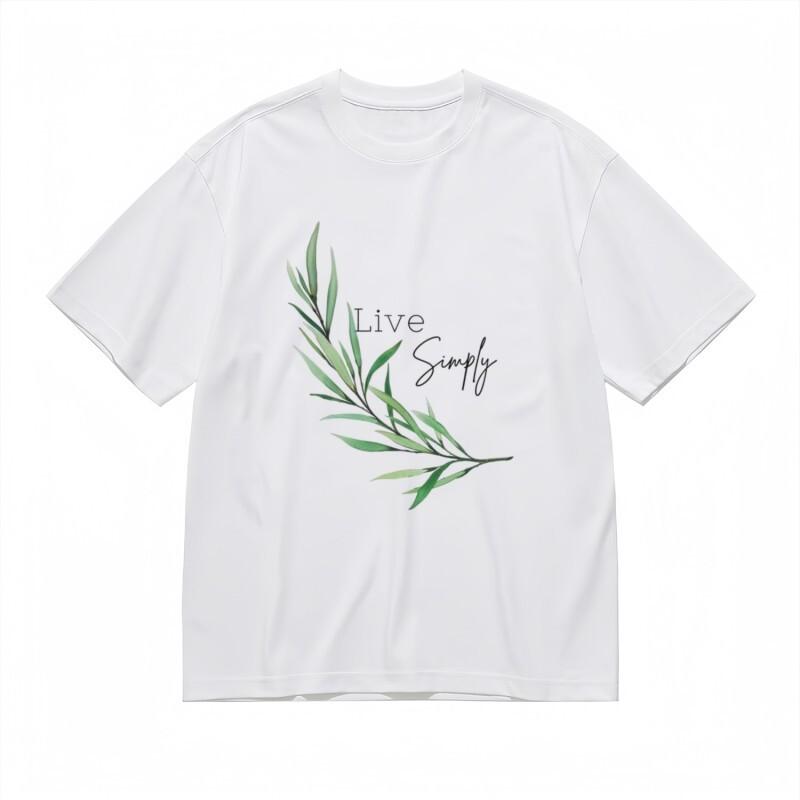 

Women s Comfortable Classic T-Shirt Handwritten Live Simply Design White Tee 4XL