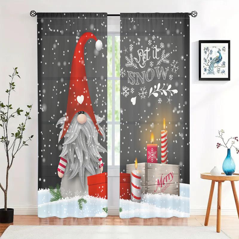 Set Of 2 Christmas Gnome Snowflake Candle Curtains Suitable Living Room Bedroom Kitchen Home Decoration Curtain Blackout For Great Made Polyester