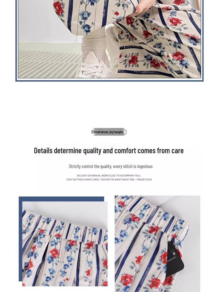 Women's Retro Rose High Waist Wide Leg Striped Pants - Summer 2025 Collection