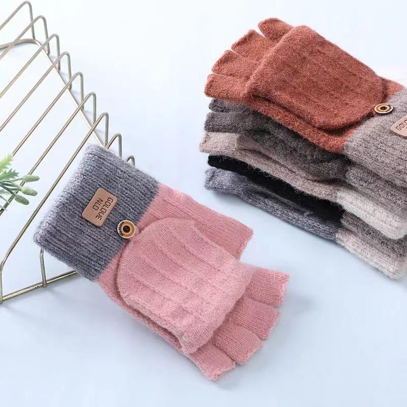 New autumn and winter couple cashmere half gloves gloves hand warmer flip warmer gloves jacquard gloves student finger writing