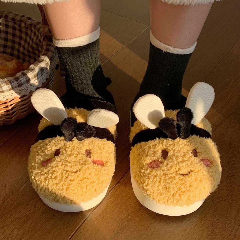 Cute cartoon cotton slippers female winter student home non-slip thick-soled warm plush bag head confinement shoes