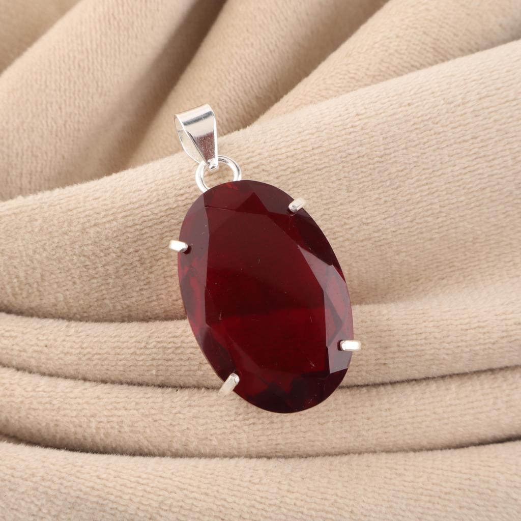 Mocambik Granat Ädelsten Silverhänge, 925 Sterling Silver Handgjort Hänge För Kvinnor, Gåva Till Henne PP-64-10
