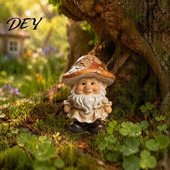 Durable Resin Garden Accent Mushroom Cap Gnome Statue, Figurine, Retro Creative Fairy Tale Figurine Cute Sculpture for Patio Yard Indoor Table