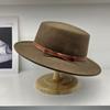 European, American and British Fashion Autumn and Winter Hats Women's Versatile Australian Wool Leather Top Hat French Wide Edge Belt Flat Top Hat