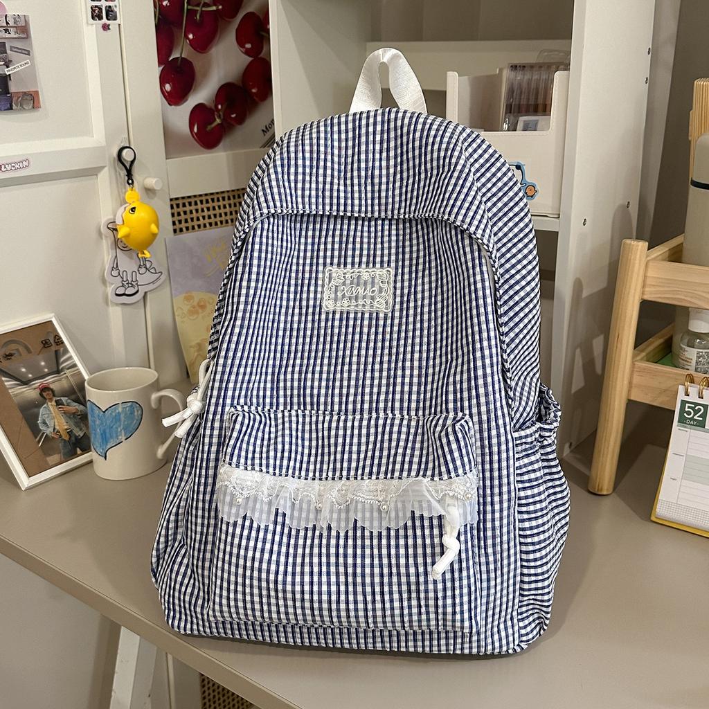 Schoolbag Milk Huhu Plaid Lace Backpack Girl Heart Travel Small Backpack Japanese Sweet Wind Student Party School Bag